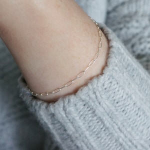 Extra Dainty Paperclip Chain Bracelet in Silver // Sterling Silver Rectangle Link Chain with or without Extender • Layering Bracelet