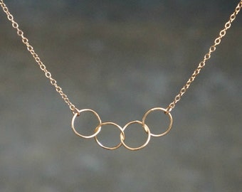 Entwined Circle Necklace / Four Tiny Gold Linked Infinity Rings on a 14k Gold Filled Chain • Interlocking Eternity Circles Dainty Jewelry
