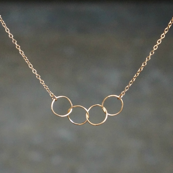 Entwined Circle Necklace / Four Tiny Gold Linked Infinity Rings on a 14k Gold Filled Chain • Interlocking Eternity Circles Dainty Jewelry