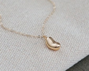 Gold Bean Necklace // Tiny Bean Pendant on a 14k Gold Filled Chain • Dainty Little Bean Necklace • Golden Kidney Bean Jewelry