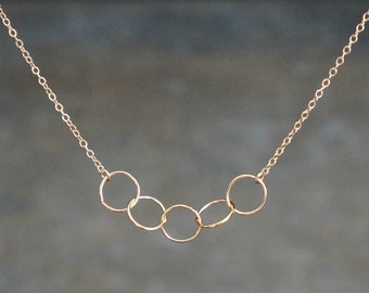 Entwined Circle Necklace / Five Tiny Gold Linked Infinity Rings on a 14k Gold Filled Chain • Interlocking Eternity Circles Dainty Jewelry