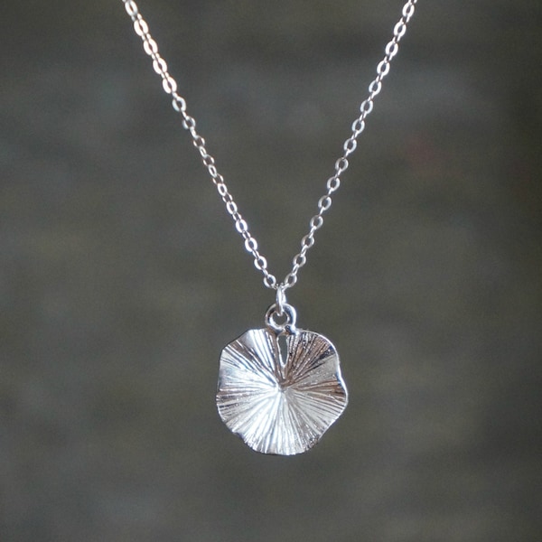 Wavy Lotus Leaf Necklace // Textured 3D Leaf Pendant on a Sterling Silver Chain • Light-catching Leaf Charm Necklace