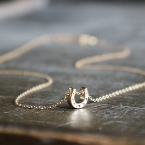 Gold Horseshoe Necklace / Tiny Floating Horseshoe Pendant on a 14k Gold Filled Chain • Lucky Charm Necklace • Dainty Equestrian Jewelry