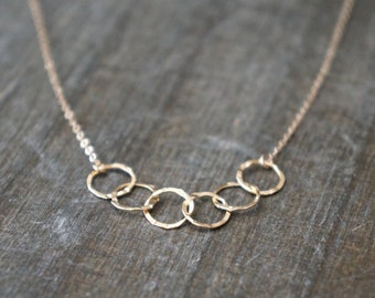 Six Entwined Circles Necklace / Tiny Gold Linked Hammered Infinity Rings on a Gold Filled Chain ... tiny interlocking eternity circles