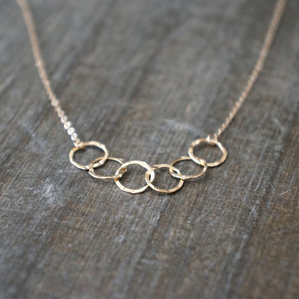 Six Entwined Circles Necklace / Tiny Gold Linked Hammered Infinity Rings on a Gold Filled Chain ... tiny interlocking eternity circles