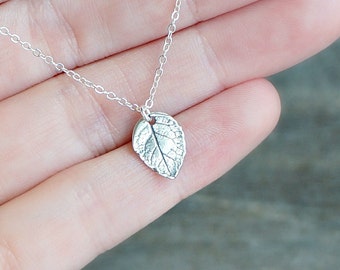 Silver Leaf Necklace / Small Realistic Silver Leaf Pendant on a Sterling Silver Chain • Simple Everyday Jewelry • Gift for Nature Girl