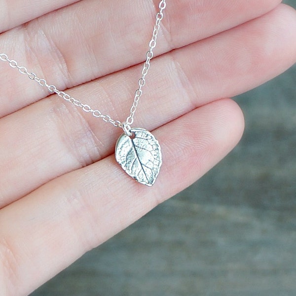 Silver Leaf Necklace / Small Realistic Silver Leaf Pendant on a Sterling Silver Chain • Simple Everyday Jewelry • Gift for Nature Girl