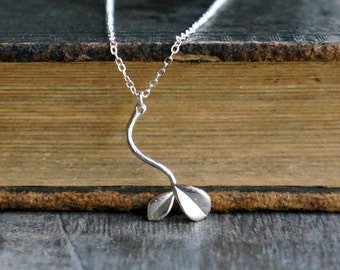 Little Sprout Necklace in Silver / New Mom Necklace • Gift for Her • Tiny Plant Charm on a Sterling Silver Chain