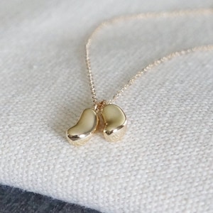 Two Gold Beans Necklace // 2 Tiny Bean Pendants on a 14k Gold Filled Chain • Dainty Little Beans Necklace • Golden Kidney Bean Jewelry