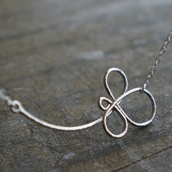 Sideways Clover Necklace / Lucky Clover Pendant on Sterling Silver Chain