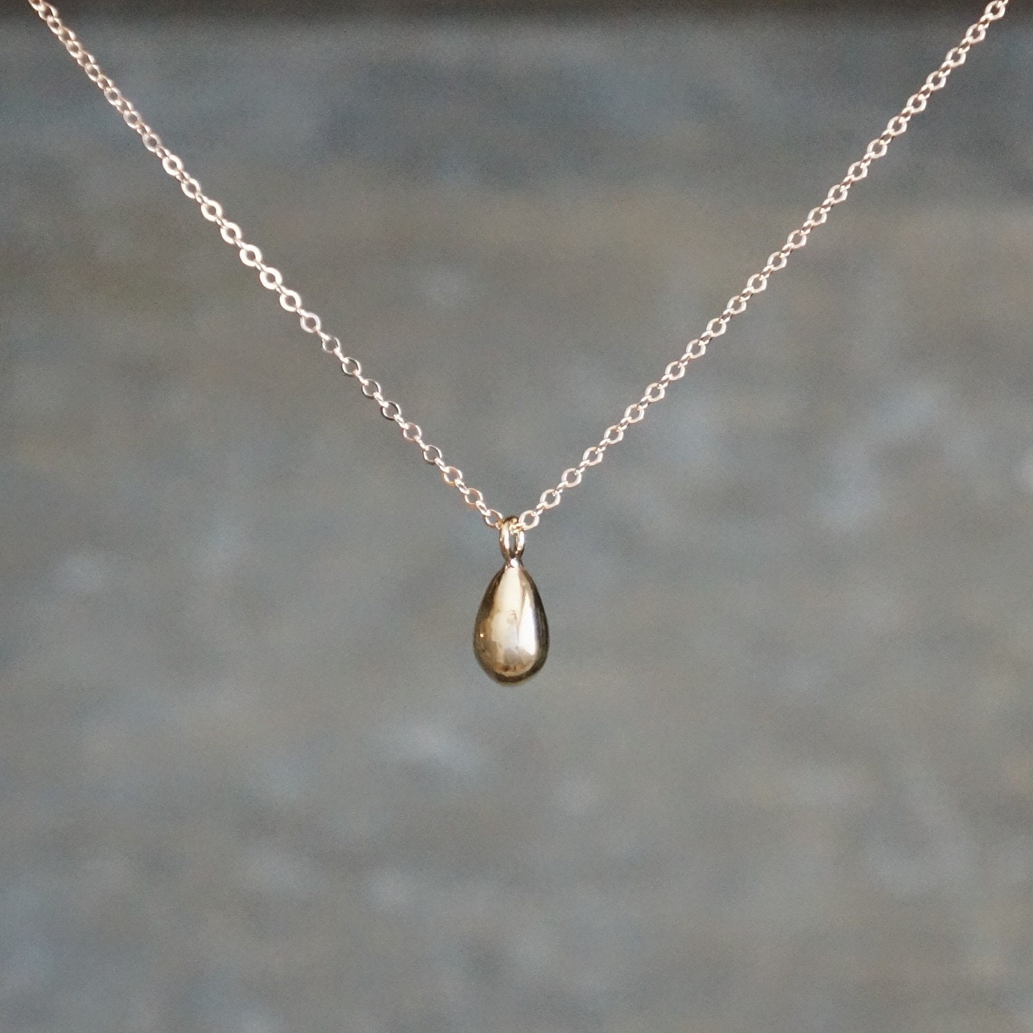 Gold Teardrop Necklace // Small Tear Drop Pendant on a 14k Gold Filled Chain • Dainty Little Teardrop Necklace • Golden Raindrop Jewelry