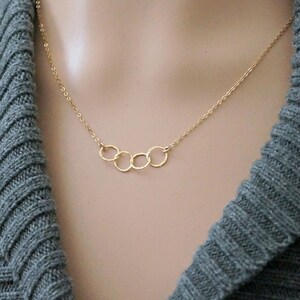 Four Entwined Circles Necklace / Tiny Gold Linked Hammered Infinity Rings on a Gold Filled Chain ... tiny interlocking eternity circles image 5