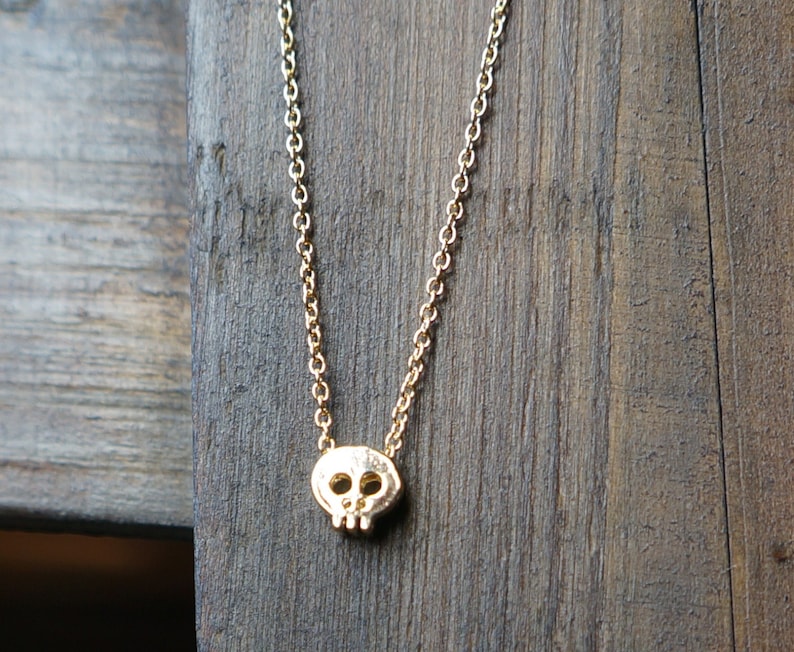 Tiny Gold Skull Necklace / Skull Pendant on Gold Filled Chain image 4