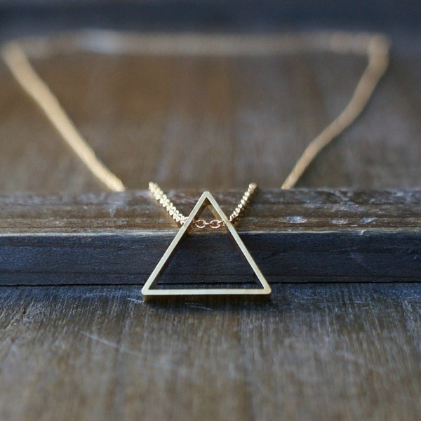 Triangle Necklace / Upright Triangle Pendant on a Gold Filled Chain ... Modern Geometric Jewelry