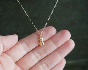 Gold Peanut Necklace // Tiny 3D Peanut Pendant on a 14k Gold Filled Chain • Dainty Little Peanut Shell Necklace • Golden Nut Jewelry