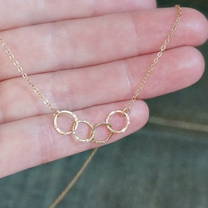 Four Entwined Circles Necklace / Tiny Gold Linked Hammered Infinity Rings on a Gold Filled Chain ... tiny interlocking eternity circles image 3