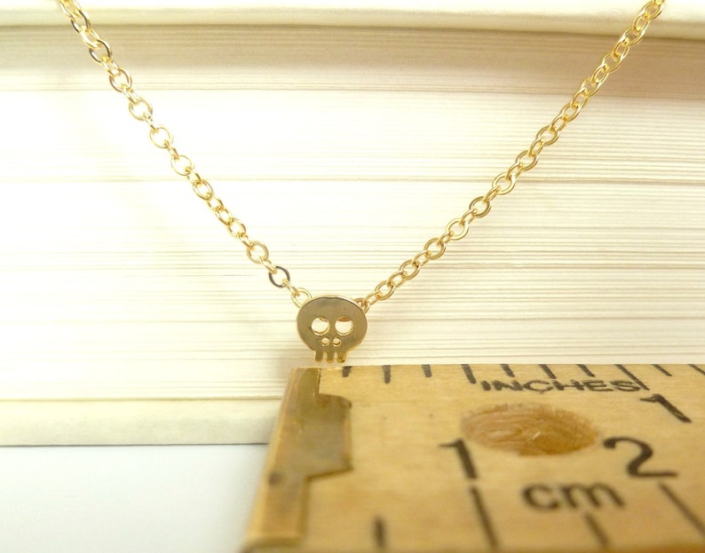 Tiny Gold Skull Necklace / Skull Pendant on Gold Filled Chain image 5