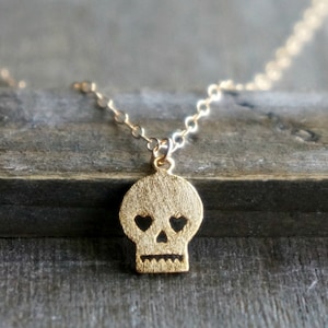 Sugar Skull Necklace / Gold Skull Necklace on Gold Filled Chain ... day of the dead jewelry tiny dainty delicate