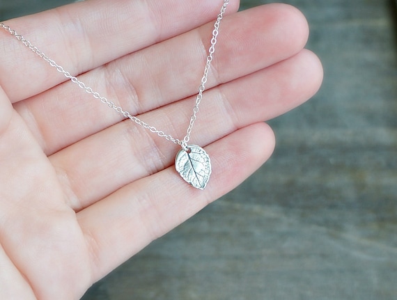 Silver Leaf Necklace / Small Realistic Silver Leaf Pendant on 