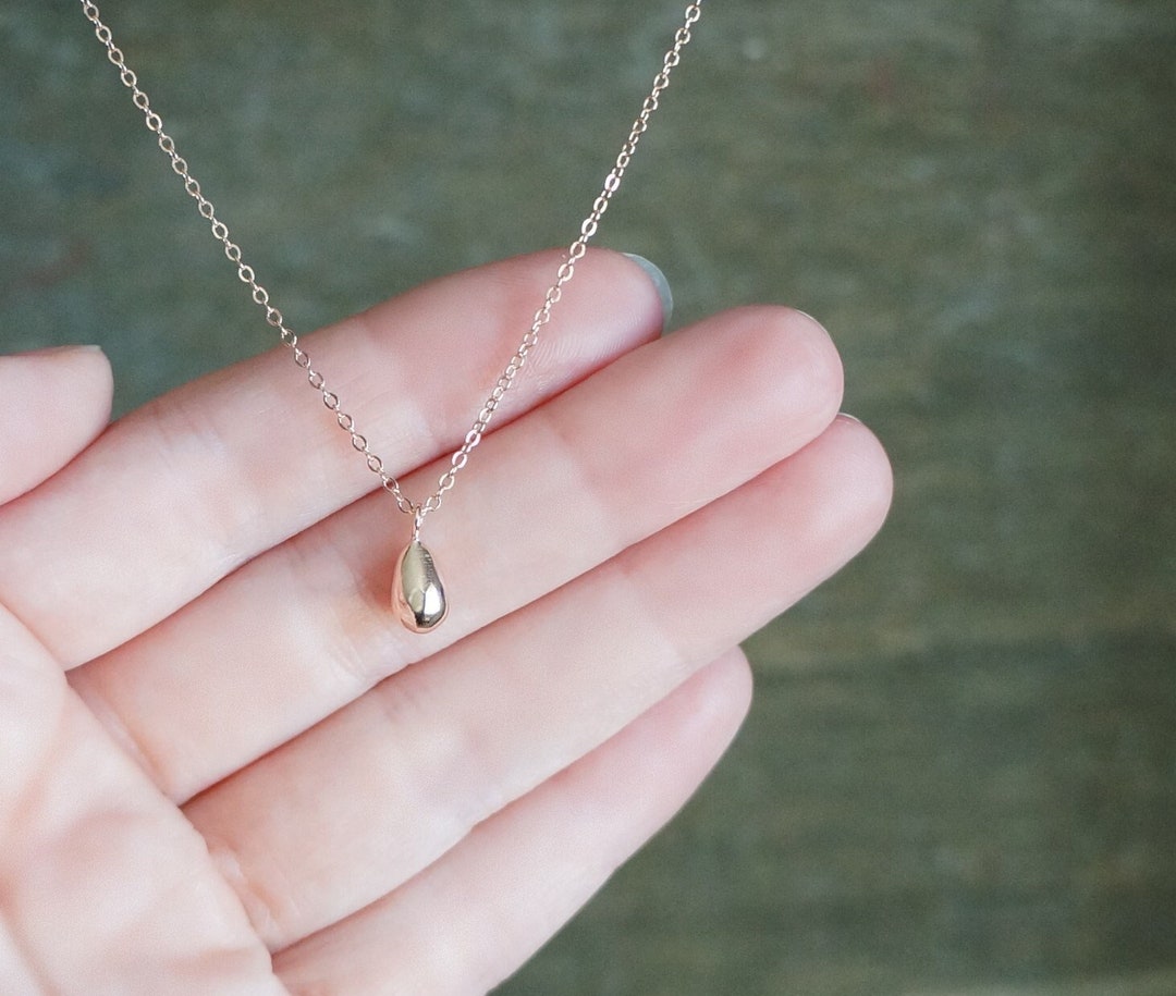 Rose Gold Teardrop Necklace // Small Tear Drop Pendant on a 14k Rose
