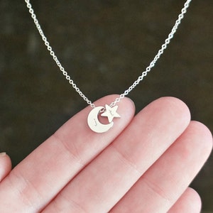 Customized Moon and Star Necklace in Silver // Tiny Personalized Pendants on a Sterling Silver Chain • Dainty Custom Jewelry for Her