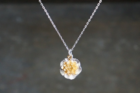 Lotus Necklace // Gold Lotus & Silver Leaf on a Sterling Lotus Necklace // Gold Lotus & Silver Leaf on a Sterling