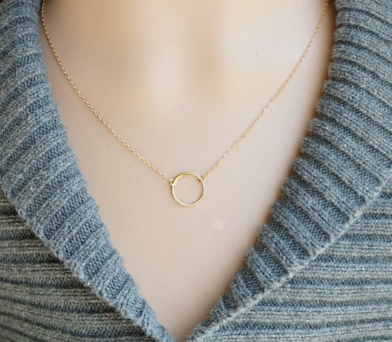 Gold Infinity Pendant on a Gold Filled Chain  Simple Modern Minimalist 14k Gold Floating Ring Necklace Karma Circle Necklace  Small 12mm