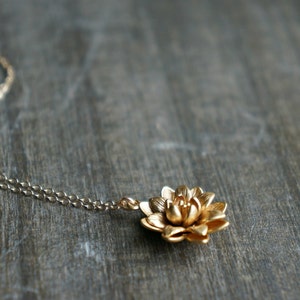 Gold Lotus Necklace ... symbolic flower pendant on a dainty gold filled chain