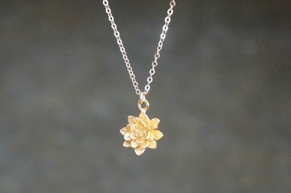 Tiny Gold Lotus Necklace // Textured 3D Lotus Charm on a 14k Gold