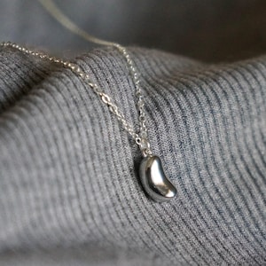 Silver Bean Necklace // Tiny Bean Pendant on a Sterling Silver Chain • Dainty Little Bean Necklace • Rhodium Kidney Bean Jewelry
