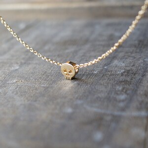 Tiny Gold Skull Necklace / Skull Pendant on Gold Filled Chain image 3