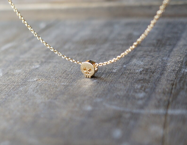 Tiny Gold Skull Necklace / Skull Pendant on Gold Filled Chain image 3