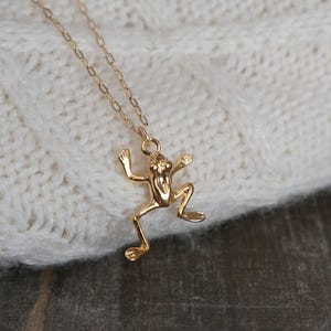 Realist Frog Necklace // Small Tree Frog Pendant on a 14k Gold Filled Chain, Dainty Frog Jewelry, Toad Charm Necklace