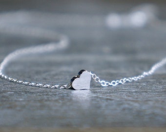 Tiny Silver Heart Necklace // Little Heart Pendant on a Sterling Silver Chain / Sweet Heart Necklace Gift for Her • Simple Heart Necklace