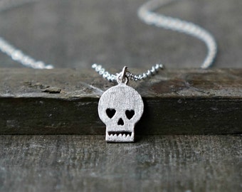 Sugar Skull Necklace / Silver Skull Necklace on Sterling Silver Chain ... day of the dead jewelry tiny dainty delicate