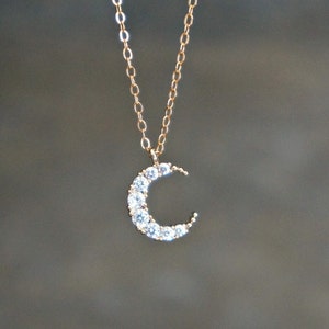 Crescent Moon Necklace // CZ Encrusted Moon Pendant on a 14k Gold Filled  Chain • Dainty Celestial Jewelry • I love you to the Moon and Back