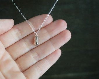 Silver Peanut Necklace // Tiny 3D Peanut Pendant on a Sterling Silver Chain • Dainty Little Peanut Shell Necklace • Silver Nut Jewelry