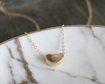 Floating Gold Bean Necklace // Tiny Sideways Bean Pendant on a 14k Gold Filled Chain • Dainty Little Bean Necklace • Kidney Bean Jewelry