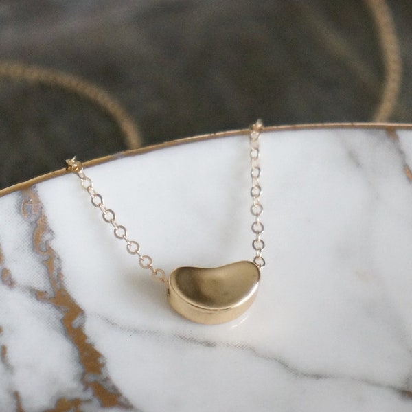 Floating Gold Bean Necklace // Tiny Sideways Bean Pendant on a 14k Gold Filled Chain • Dainty Little Bean Necklace • Kidney Bean Jewelry