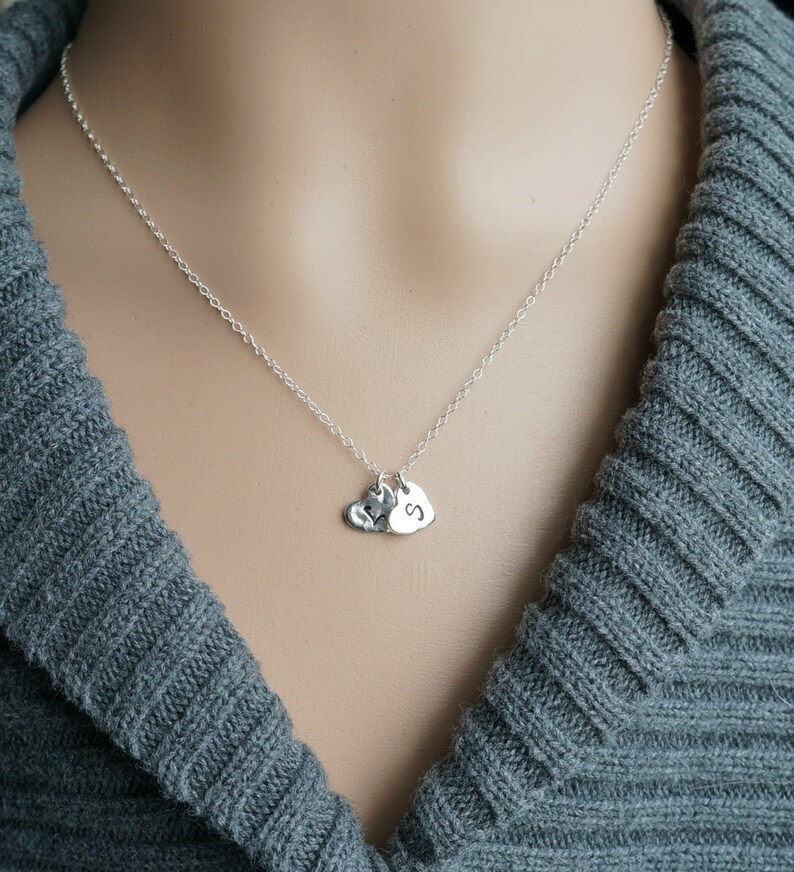 Two Initial Silver Hammered Hearts Necklace / Choose 2 Hand Etsy
