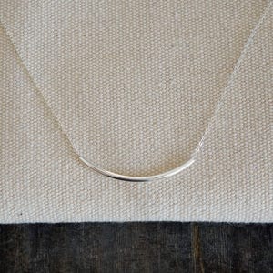Silver Smile Necklace / Skinny Silver Curved Bar on a Shimmering Sterling Silver Chain, Sliding Bar Necklace, Everyday Jewelry, Gift for Her
