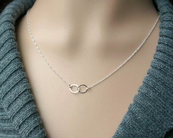 Entwined Circle Necklace / Tiny Silver Linked Hammered Infinity Rings on a Sterling Silver Chain ... tiny interlocking eternity circles