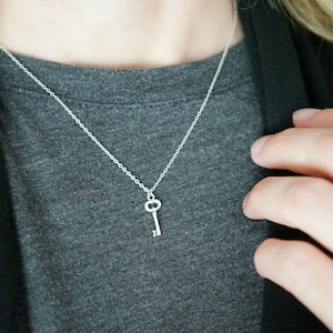 Silver Key Necklace / Petite Skeleton Key Pendant on a Sterling Silver Chain • Girlfriend Best Friends Graduation • Key to my Heart Necklace