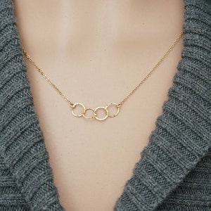 Four Entwined Circles Necklace / Tiny Gold Linked Hammered Infinity Rings on a Gold Filled Chain ... tiny interlocking eternity circles image 2