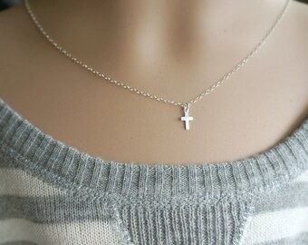 Tiny Sterling Silver Cross Necklace / Modern Simple Everyday Jewelry