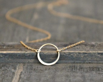 Karma Circle Necklace / Small (12mm) Gold Infinity Pendant on a Gold Filled Chain / Simple Modern Minimalist 14k Gold Floating Ring Necklace