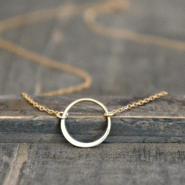 Karma Circle Necklace / Small (12mm) Gold Infinity Pendant on a Gold Filled Chain / Simple Modern Minimalist 14k Gold Floating Ring Necklace