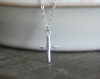 Silver Cross with Wings Necklace // Winged Cross Pendant on a Sterling Silver Chain • Meaningful Jewelry • Cross Necklace for Women