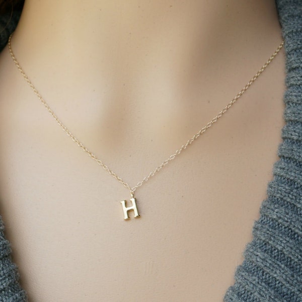 Gold Initial Necklace / Tiny Letter Pendant  on a 14k Gold filled Chain ... choose your Capital Letter