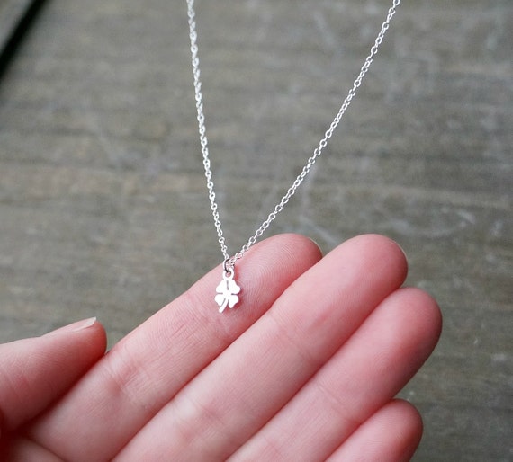 Tiny Silver Clover Necklace Small Shamrock Pendant on a Sterling